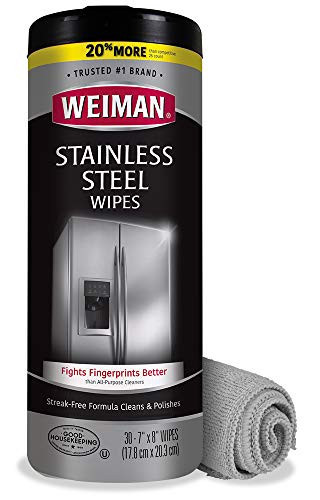 Weiman Stainless Steel Wipes (Large Microfiber Cloth) Removes Fingerprints Residue Water Marks and Grease from Appliances - Works Great on Refrigerators Dishwashers Ovens Grills - Packaging May Vary | Amazon (US)