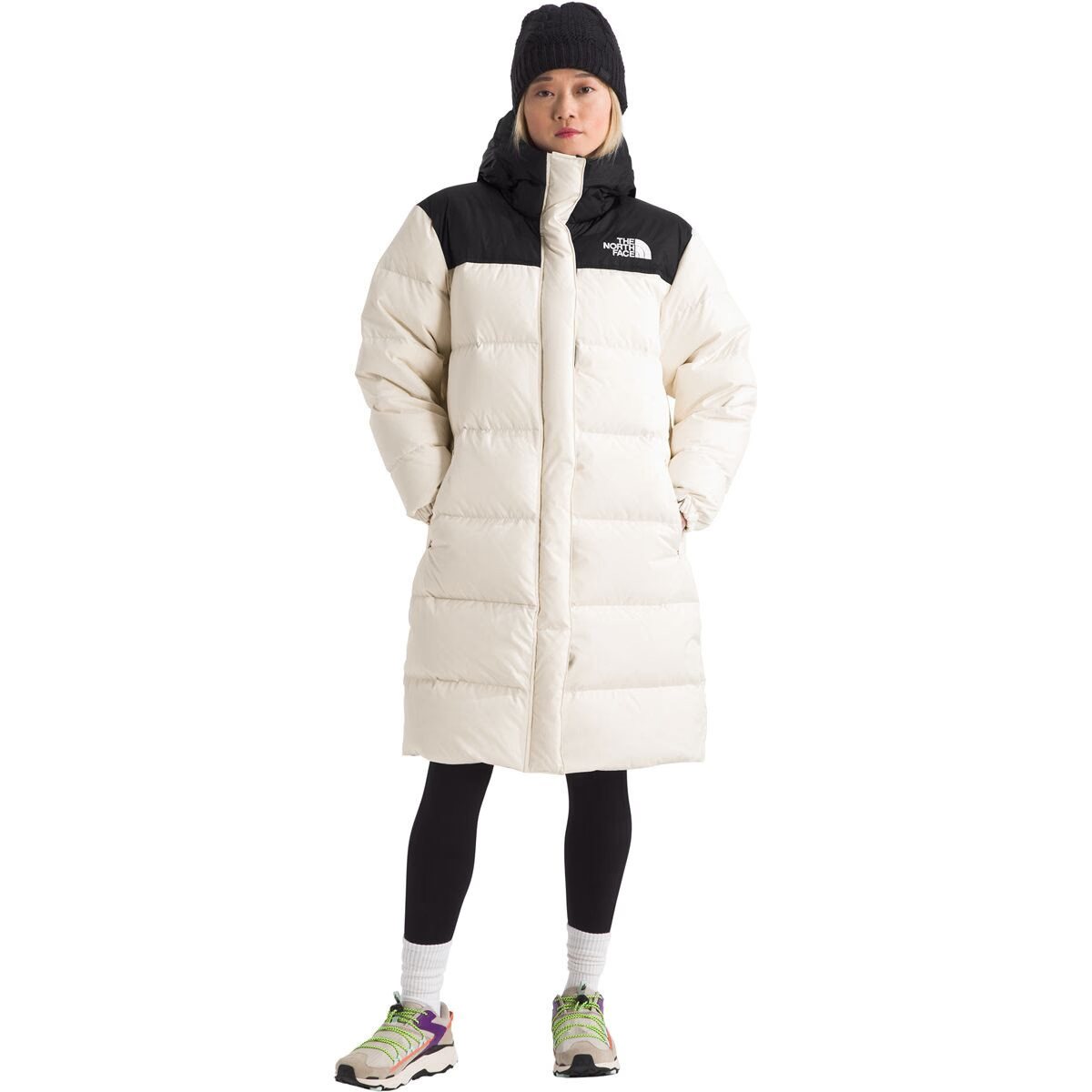The North Face Nuptse Parka - Women's White Dune/TNF Black, L | Backcountry