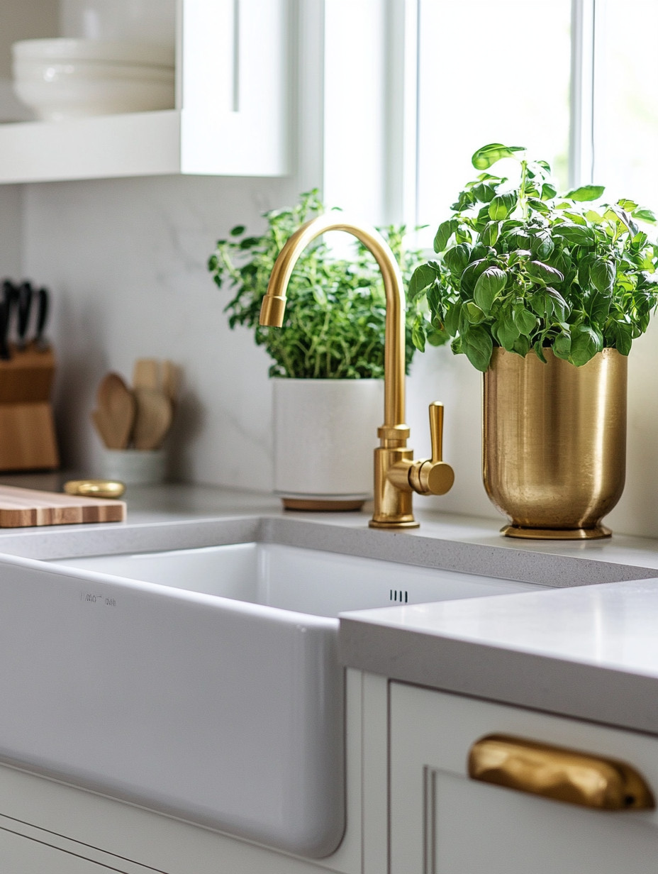 A gold faucet paired with a matching gold planter filled with nourishing herbs is a simple yet powerful way to elevate your kitchen. This warm metallic accent instantly adds elegance while still feeling practical and lived-in. Fresh herbs bring life, color, and function to the space, making everyday cooking feel more intentional and enjoyable. Set against clean countertops and soft natural light, this combination blends beauty with utility—proving that even small upgrades can make a big impact. We spend so much of our time in the kitchen, and thoughtful details like these turn it into a space that feels welcoming, refined, and truly enjoyable to be in every day.
#kitcheninspo #homedecor #quietluxury 

 #LTKHome