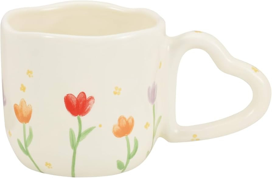 Koythin Ceramic Coffee Mug, Creative Printed Flower Cup with Heart Shaped Handle for Office and H... | Amazon (US)