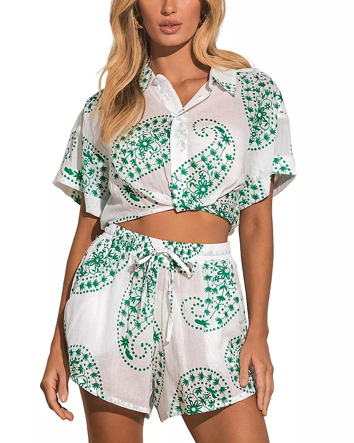Elan Printed Button Front Swim Cover Up Shirt  Women - Bloomingdale's | Bloomingdale's (US)