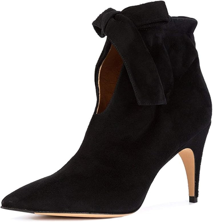 XYD Classical Pointy Toe Ankle Booties Dress Low Kitten Heels Graceful Boots for Women | Amazon (US)