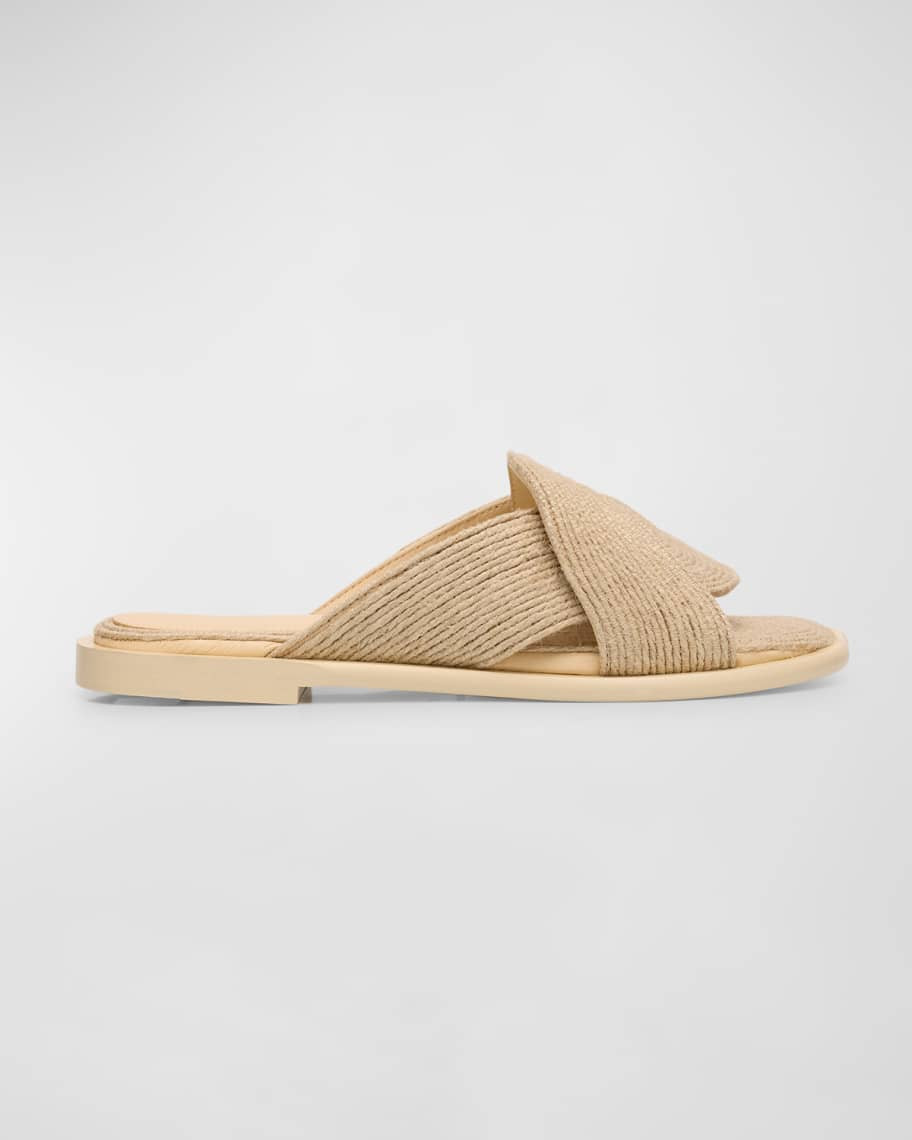 Loewe Petal Jute Flat Slide Sandals | Neiman Marcus