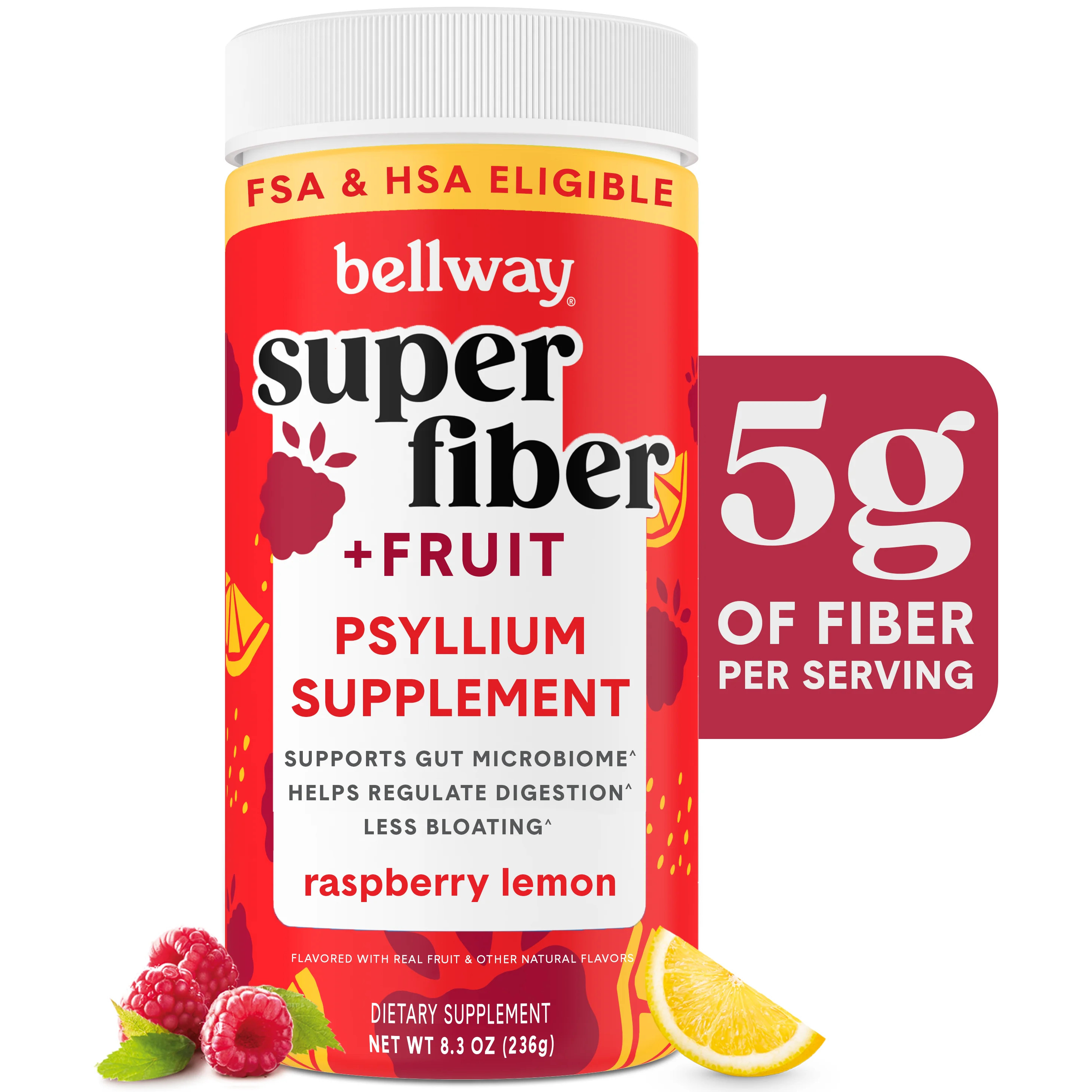 Bellway Super Fiber Powder + Fruit, Sugar Free Psyllium Husk Fiber Supplement, Raspberry Lemon, 6... | Walmart (US)