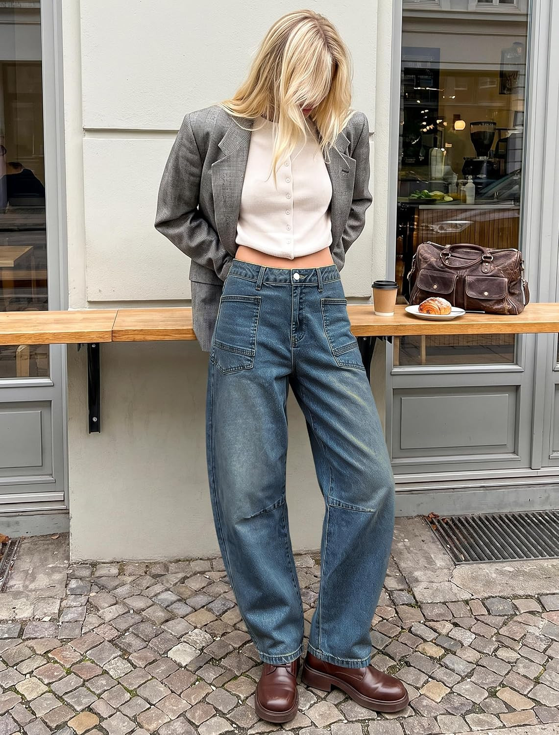 Eddoyee Barrel Jeans Women Baggy Mid Rise Wide Leg Boyfriend Denim Pants | Amazon (US)