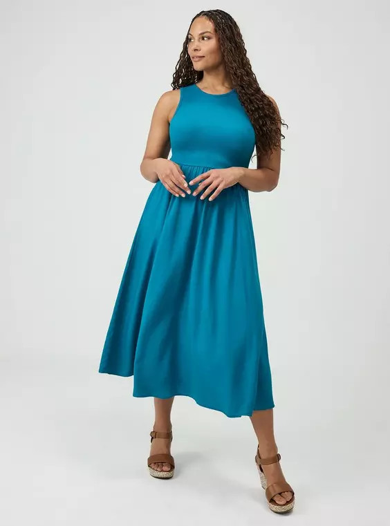 Knit & Woven Midi Dress in Black | Torrid (US & Canada)