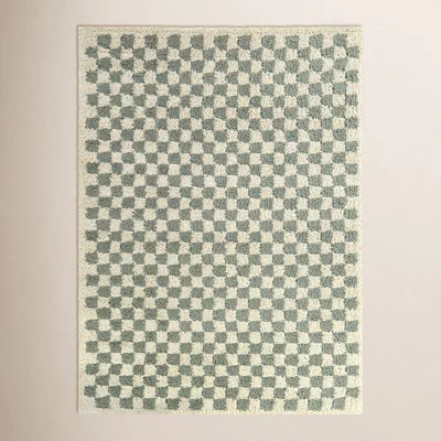 Walker Checkered Sage/Cream Shag Area Rug | Wayfair North America