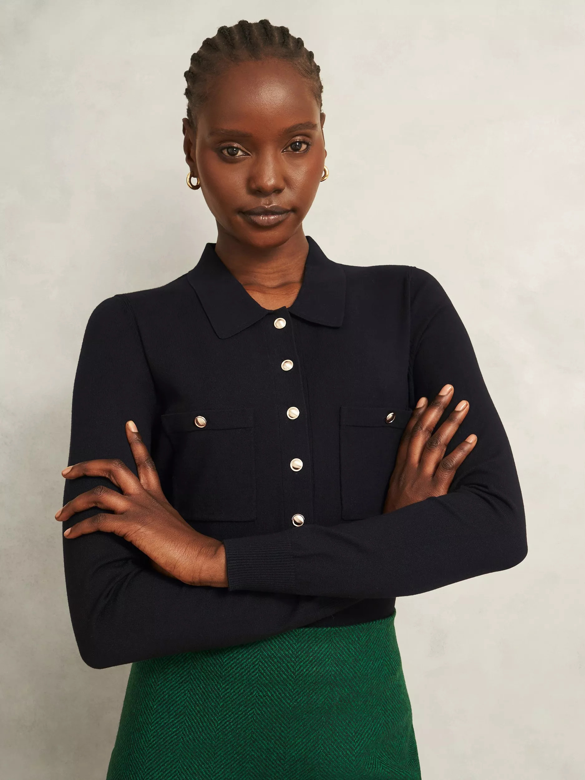 Hobbs Jessica Knitted Shirt, Black | John Lewis (UK)