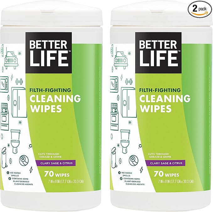 Better Life Natural All-purpose Cleaning Wipes, Clary Sage & Citrus, 70 Count (Pack of 2) | Amazon (US)