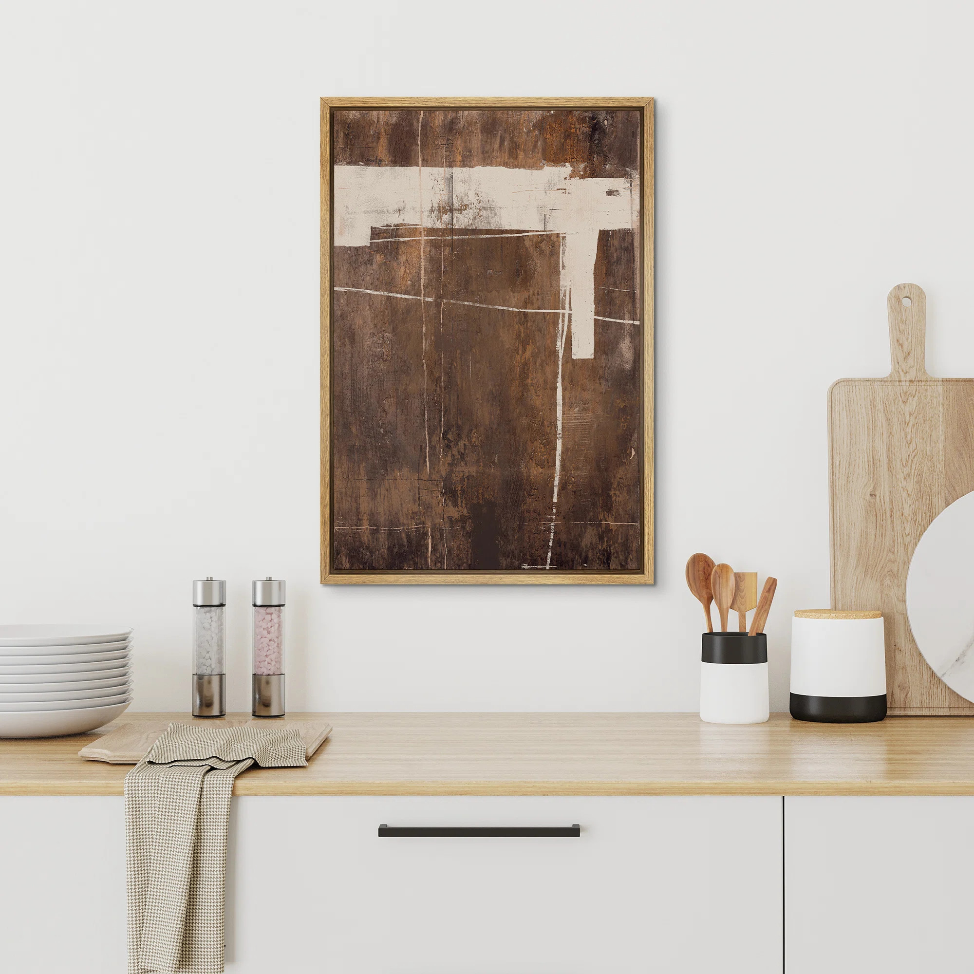 Abstract Shape " Dark Brown Neutral Abstract Shapes Large Rustic Framed Art Decor Minimalist M24 ... | Wayfair North America