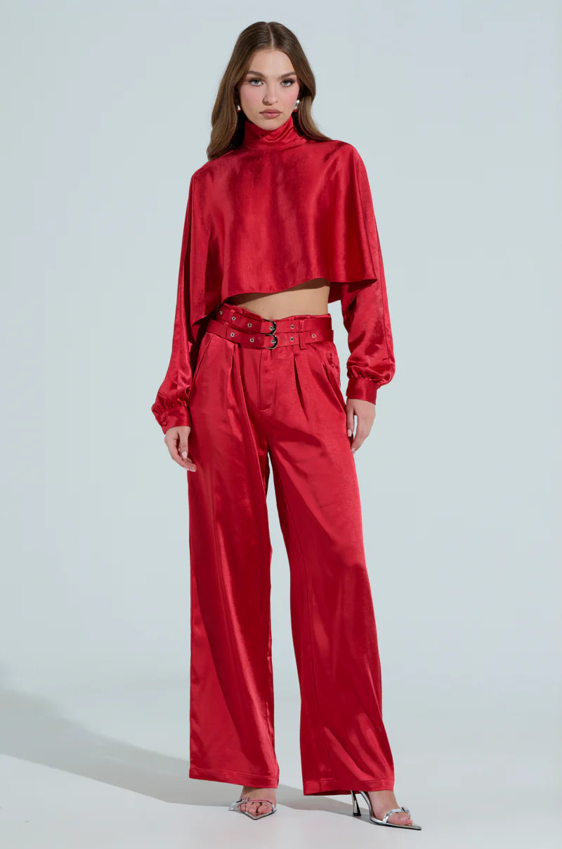 FEELIN THE LOVE BELTED SATIN TROUSER | AKIRA