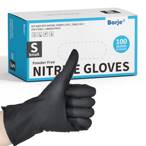 Borje Black Nitrile Disposable Gloves, 4 Mil Medical Exam Gloves, Latex & Powder-Free, Food Safe, Textured Fingertips, Cleaning, Small, 100 Count | Amazon (US)