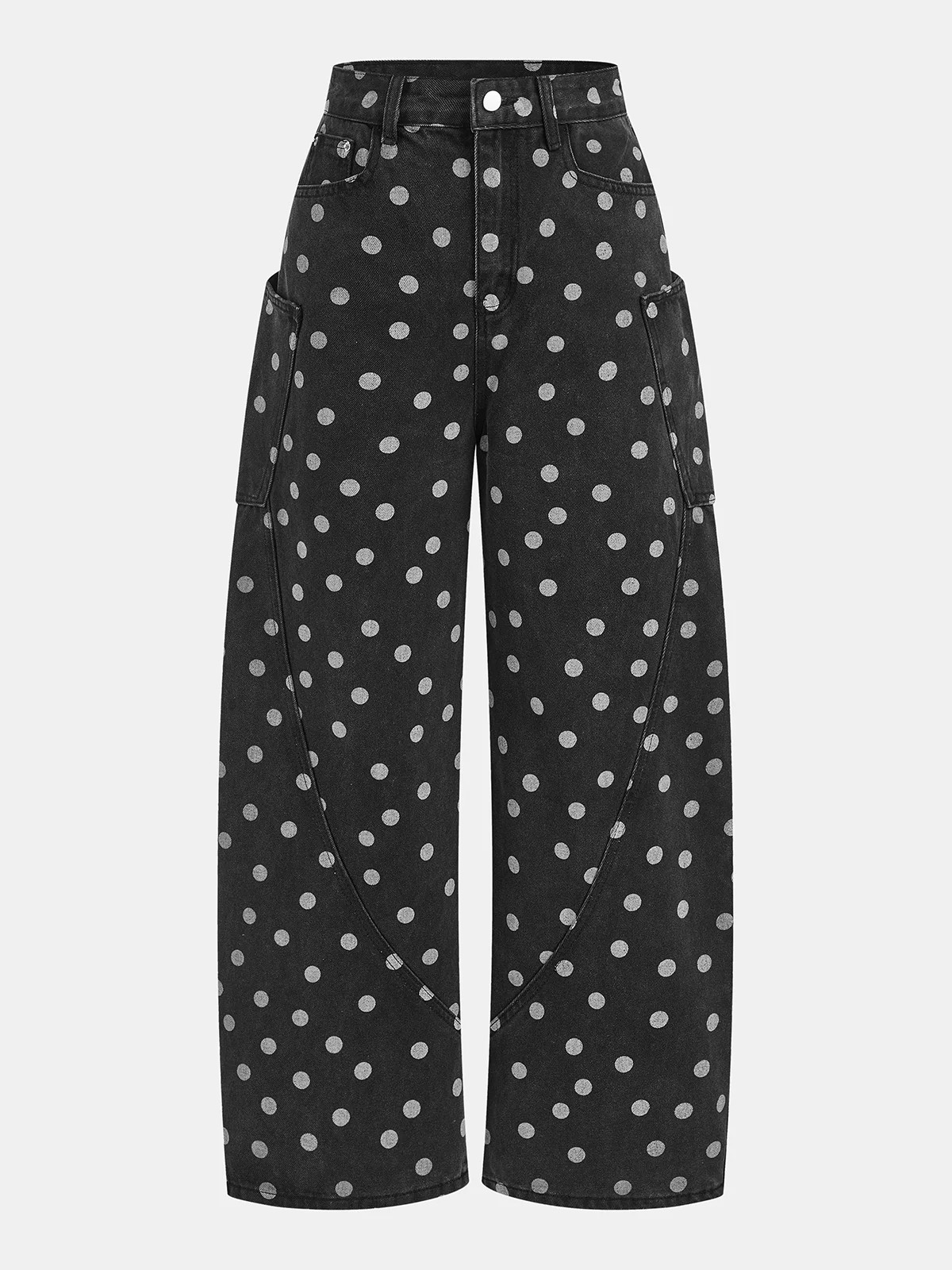 Polka Dot Denim Cargo Curved-Leg Pants | Commense