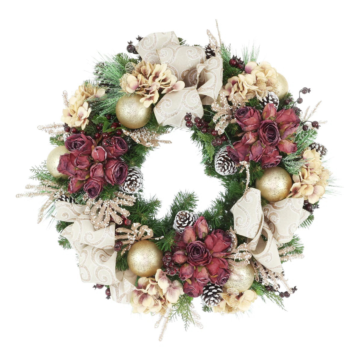 Jhamal 26" Holiday Wreath with Hydrangeas and Antique Roses | Wayfair North America
