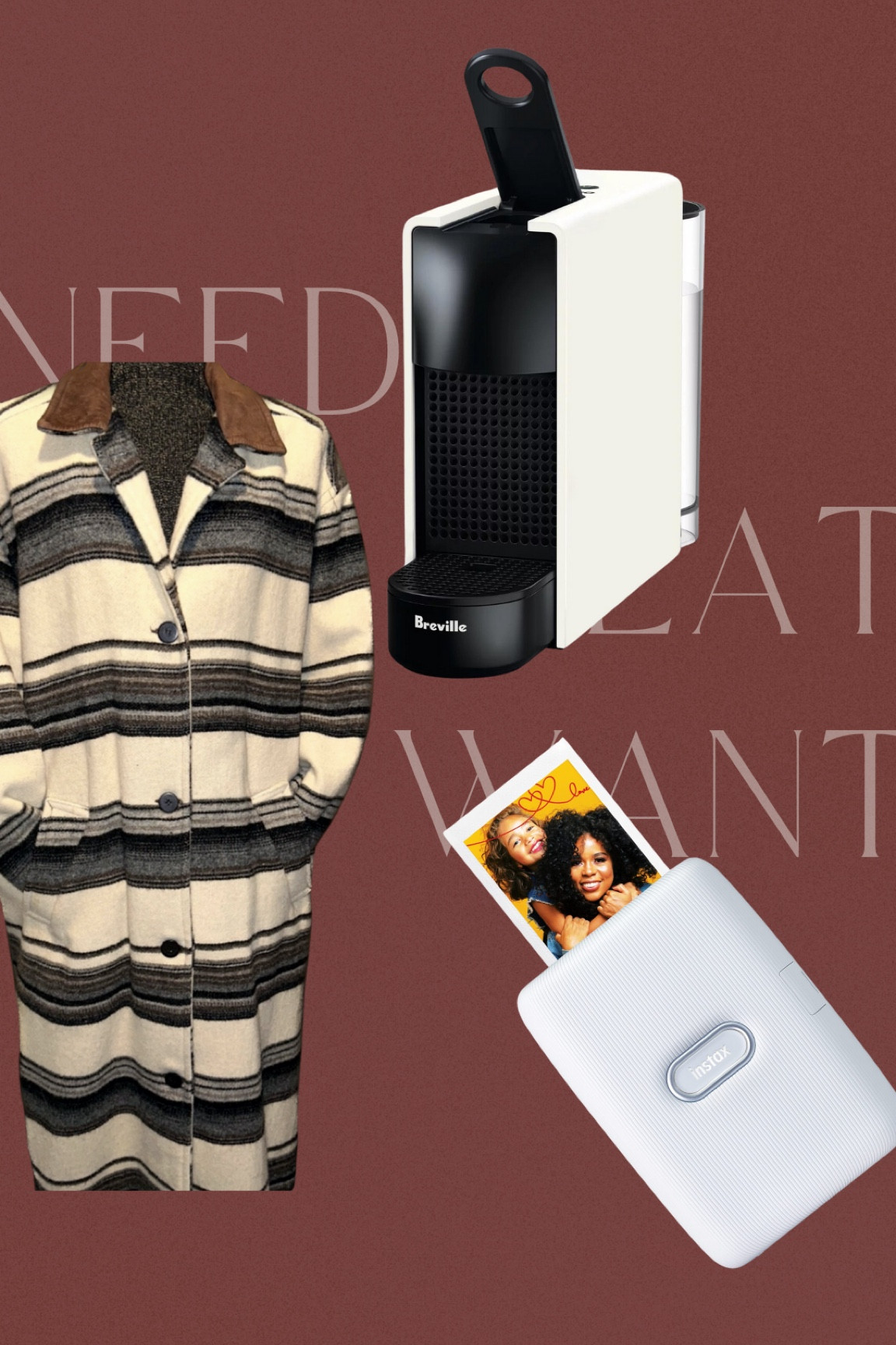 Sharing what Brandon and I gifted each other this year! Since we don’t have a lot of room in the RV we kept it minimal with three gifts: one you want, one you need, and one you eat! 
 
Here’s what I received!
Want: Instax Polaroid Printer
Need: Woolrich jacket
Eat: Nespresso Essenza Mini 

#LTKHoliday 

#LTKtravel #LTKGiftGuide