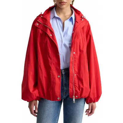 Avec Les Filles Balloon Hem Hooded Rain Jacket in Cadmium at Nordstrom, Size Large | Nordstrom