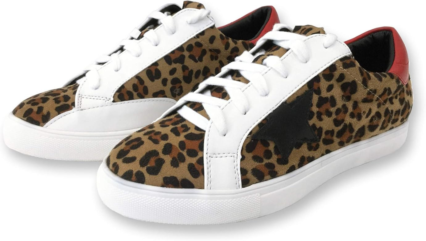 Women Classic Two Tone Star Lace up Fashion Sneakers-Half Size Small | Amazon (US)