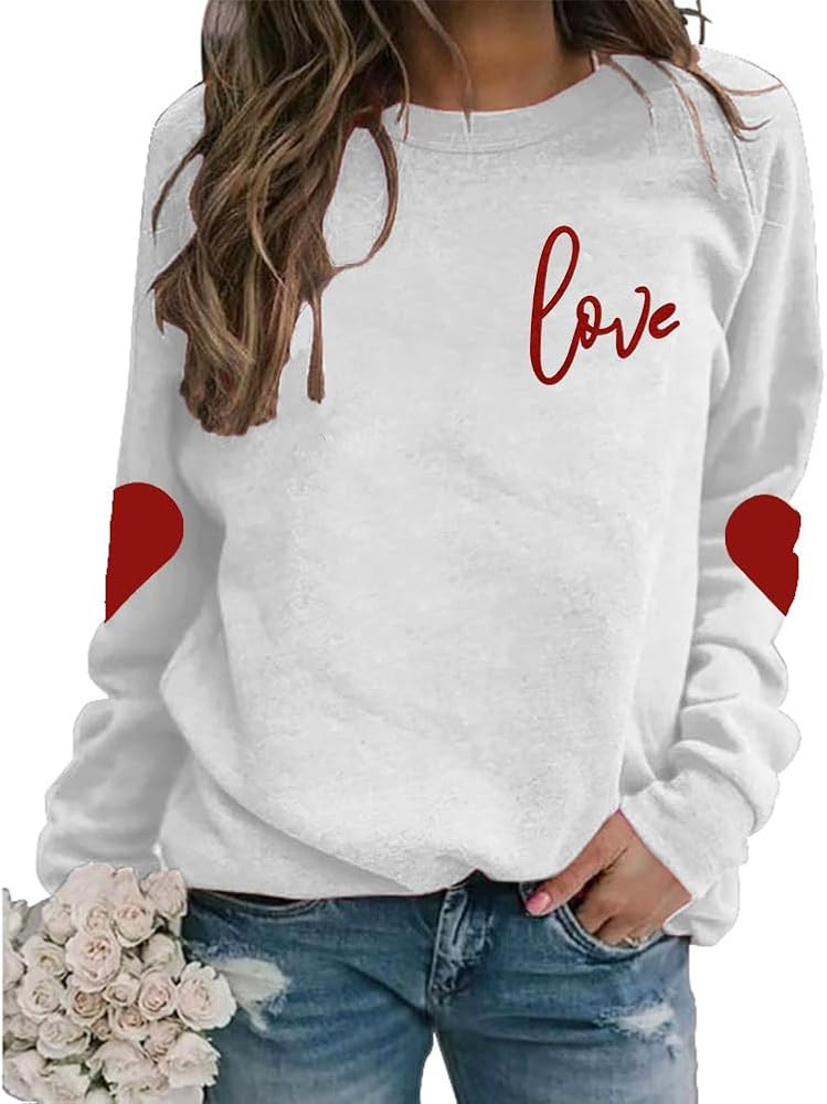 AIIWEIS Valentine's Day Sweatshirt Women Love Heart Grahic Long Sleeve Shirt Casual Valentines Gi... | Amazon (US)