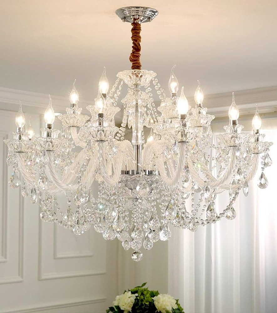 Durahonn Clear Crystal Chandelier, K9 Crystal 18 Lights, E12 Bulbs, Crystal Ceiling Lamp for Livi... | Amazon (US)