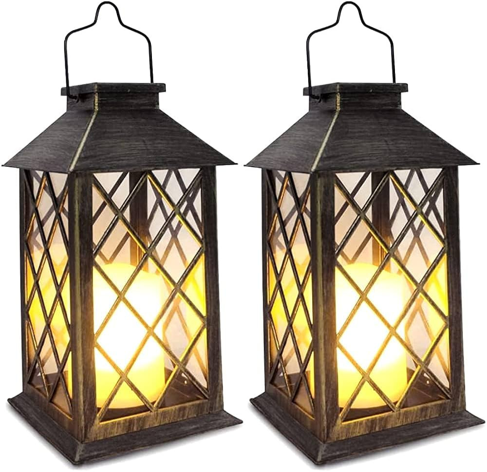 SHYMERY Solar Lantern,Outdoor Garden Hanging Lanterns,2 Pack 14 Inch Lasts 3X Longer 10 lumens Wa... | Amazon (US)