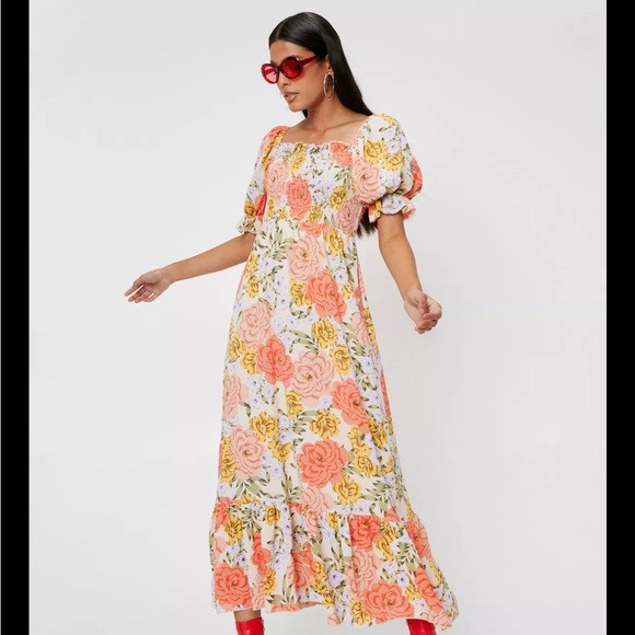 NWOT Nasty Gal Floral Puff Sleeve Maxi Dress | Poshmark