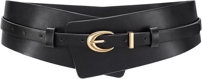WHIPPY Women Wide Leather Belt Fashion Ladies Dress Belt 2-in-1 Waistband with Skinny Belt for Su... | Amazon (US)