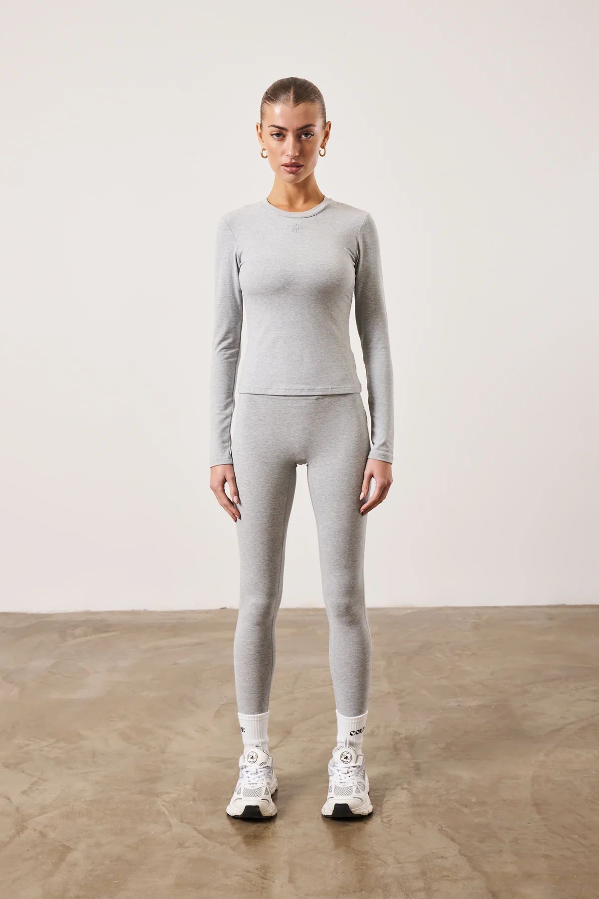 EMBLEM SOFT TOUCH JERSEY LEGGINGS - GREY MARL | The Couture Club