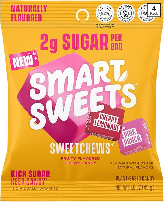 SmartSweets SweetChews, 1.6oz (Pack of 4), Candy With Low Sugar & Calorie, Healthy Snacks For Kid... | Amazon (US)
