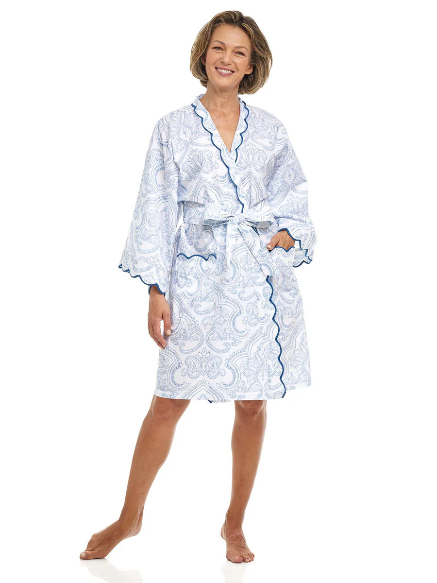Blue Paisley Short Kimono Robe | Heidi Carey