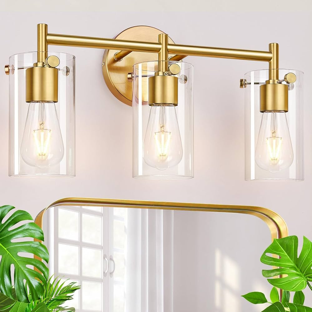 Bathroom Light Fixtures 2023 Upgrade, 3-Light Brushed Gold Bathroom Vanity Light, Gold Bathroom L... | Amazon (US)