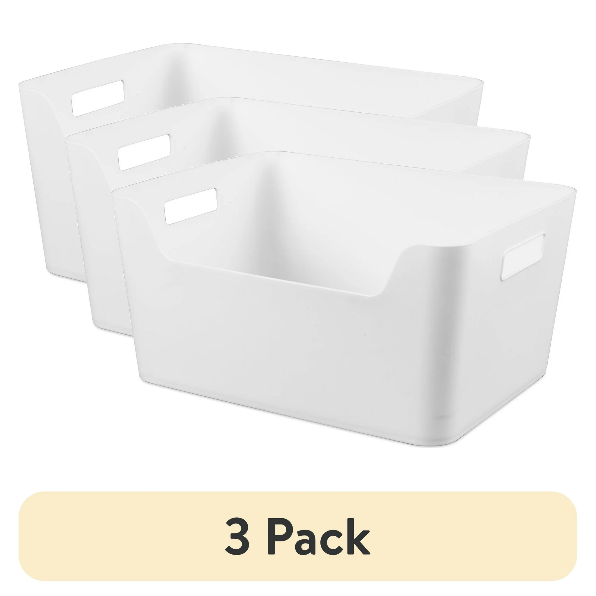 (3 pack) Mainstays Extra Large White Easy Access Plastic Storage Bin, 11 in x 14.3 in x 7 in | Walmart (US)