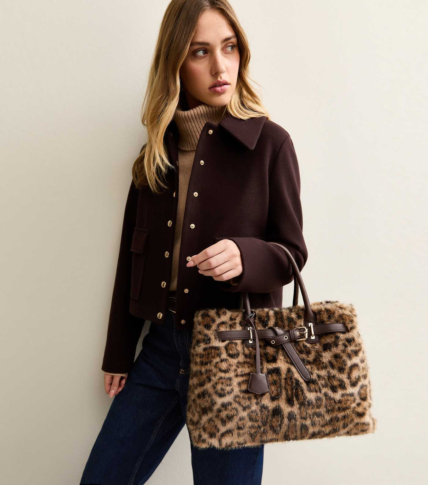 Brown Leopard Print Faux Fur Triple Compartment Tote Bag | New Look | New Look (UK)
