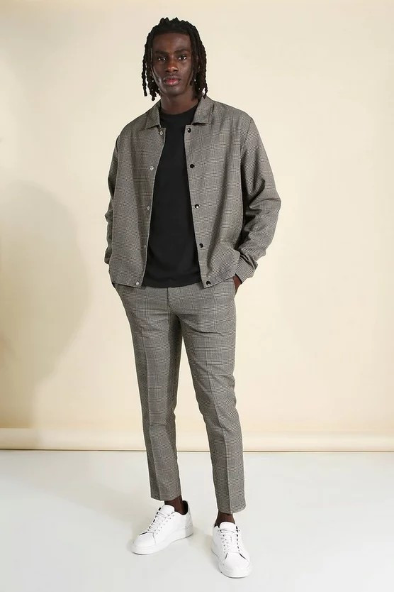 Brown Skinny Check Harrington Jacket and Trousers | Boohoo.com (US & CA)