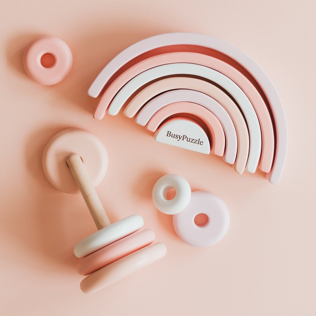 Pastel Pink Rainbow Stacker Wooden Rainbow Toy Boho - Etsy | Etsy (US)