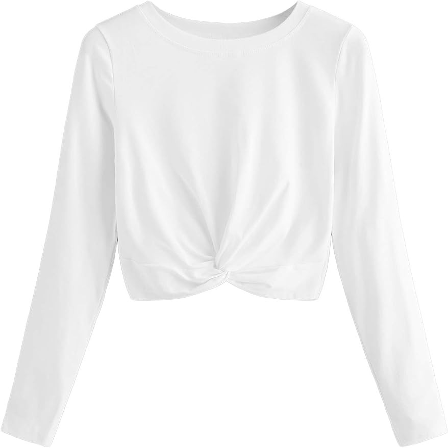 SweatyRocks Women's Crop T-Shirt Tie Front Long Sleeve Cut Out Casual Blouse Top | Amazon (US)