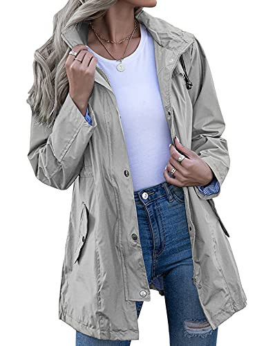 Kikibell Rain Outwear Long Hooded Trench Coats Lined Windbreaker Travel Jacket Gray Women 's Trench, Rain & Anoraks | Amazon (US)