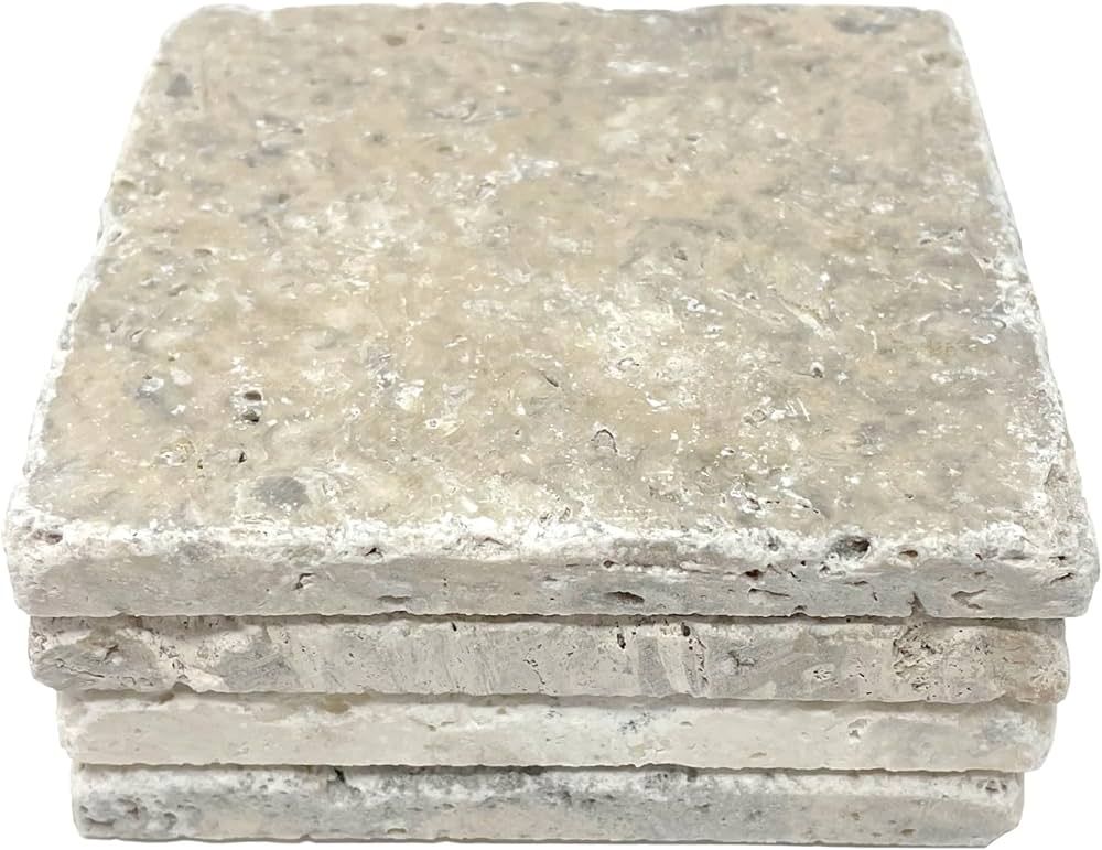 Beige 4'' X 4'' Travertine with Fossil Coasters Stone Drink Spills Coasters Tumbled Stone Set of ... | Amazon (US)