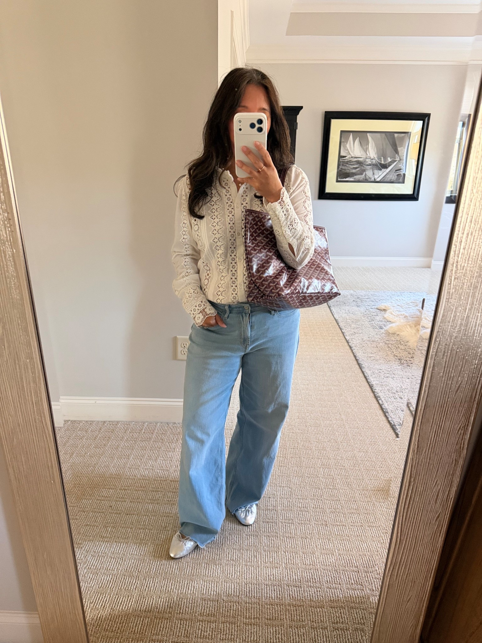 Gorgeous spring lace blouse I got size 38
My favorite wide leg denim-TTS
Obsessed with silver flats-size up 1/2 