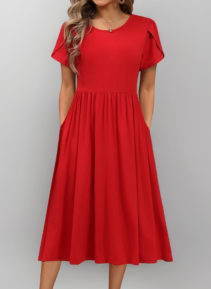 Hotouch Sommerkleid Damen Kleider Kurzarm Kleid Rundhals Freizeit Kleid Einfarbig Strandkleid A-L... | Amazon (DE)