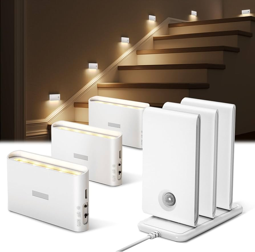 EZVALO 6 Pack Motion Sensor Night Lights with Charging Station, Sync LED Stair Lights Indoor, 150... | Amazon (US)