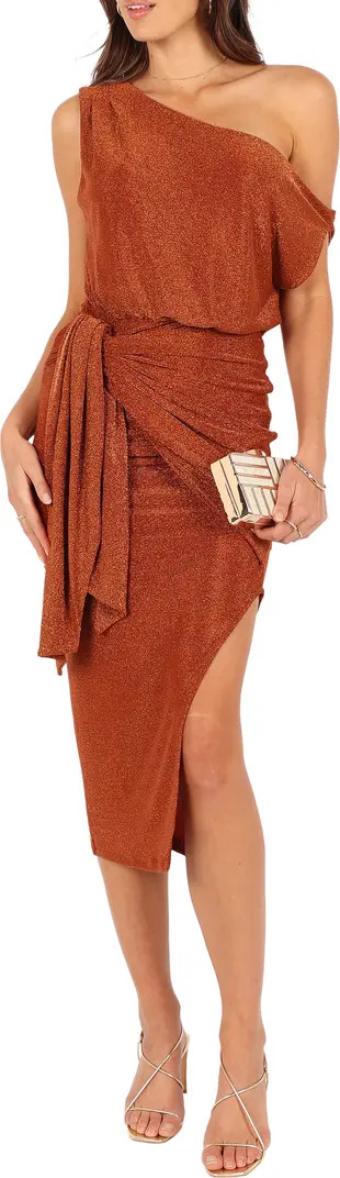 Santiago Metallic Side Tie One-Shoulder Midi Dress | Nordstrom
