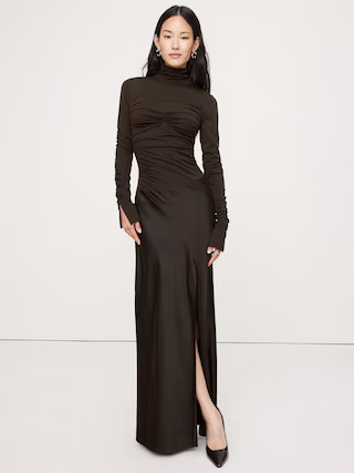 Jersey & Stretch-Satin Ruched Maxi Dress | Banana Republic (US)
