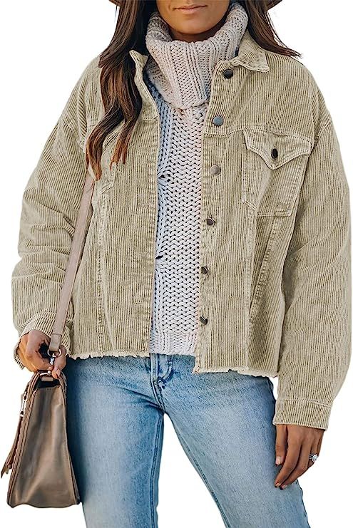 Dokotoo Womens Corduroy Jackets Button Down Long Sleeve Casual Shacket Coats Outwear | Amazon (US)