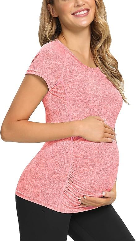 AMPOSH Women's Maternity Shirts Short/Long Sleeve Workout Tops Athletic Yoga Shirt Pregnancy Clot... | Amazon (US)