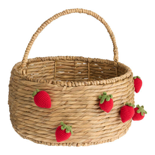 Natural Hyacinth and Crocheted Strawberry Basket with Handle by World Market | World Market