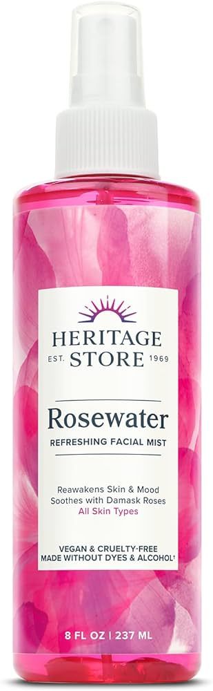 HERITAGE STORE Rosewater Spray | Hydrating Mist for Skin & Hair | No Dyes or Alcohol | Vegan | 8 ... | Amazon (US)