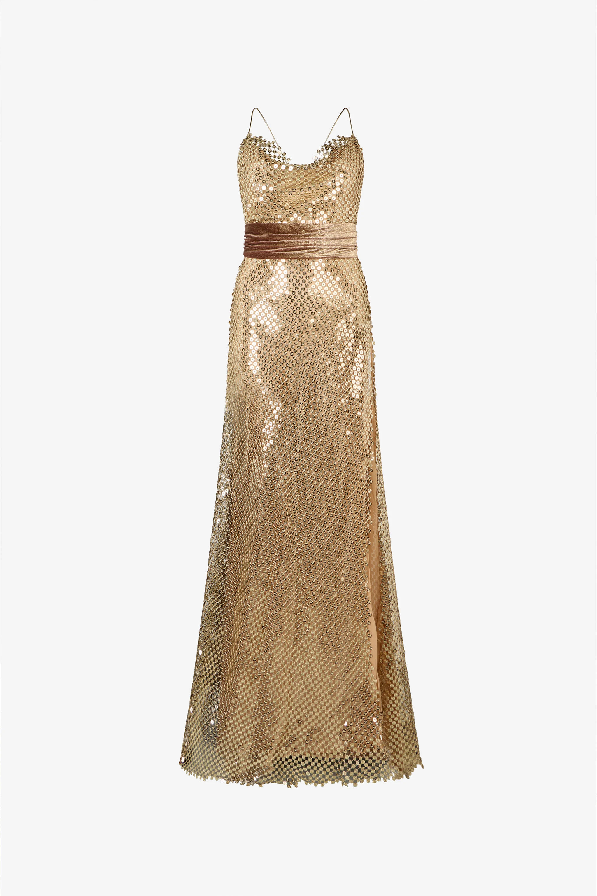 Extra-long gold sequin gown | Roberto Cavalli