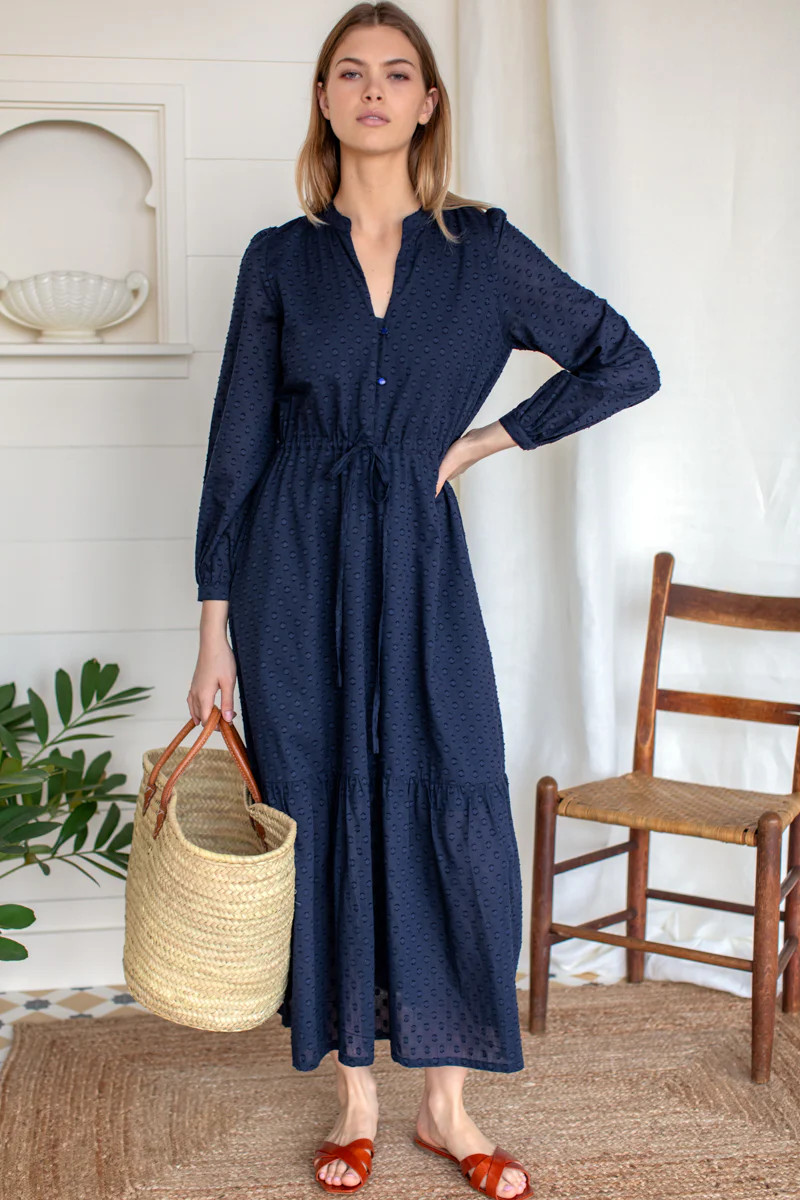 Frances 3 Dress - Swiss Dots Maritime Organic | Emerson Fry