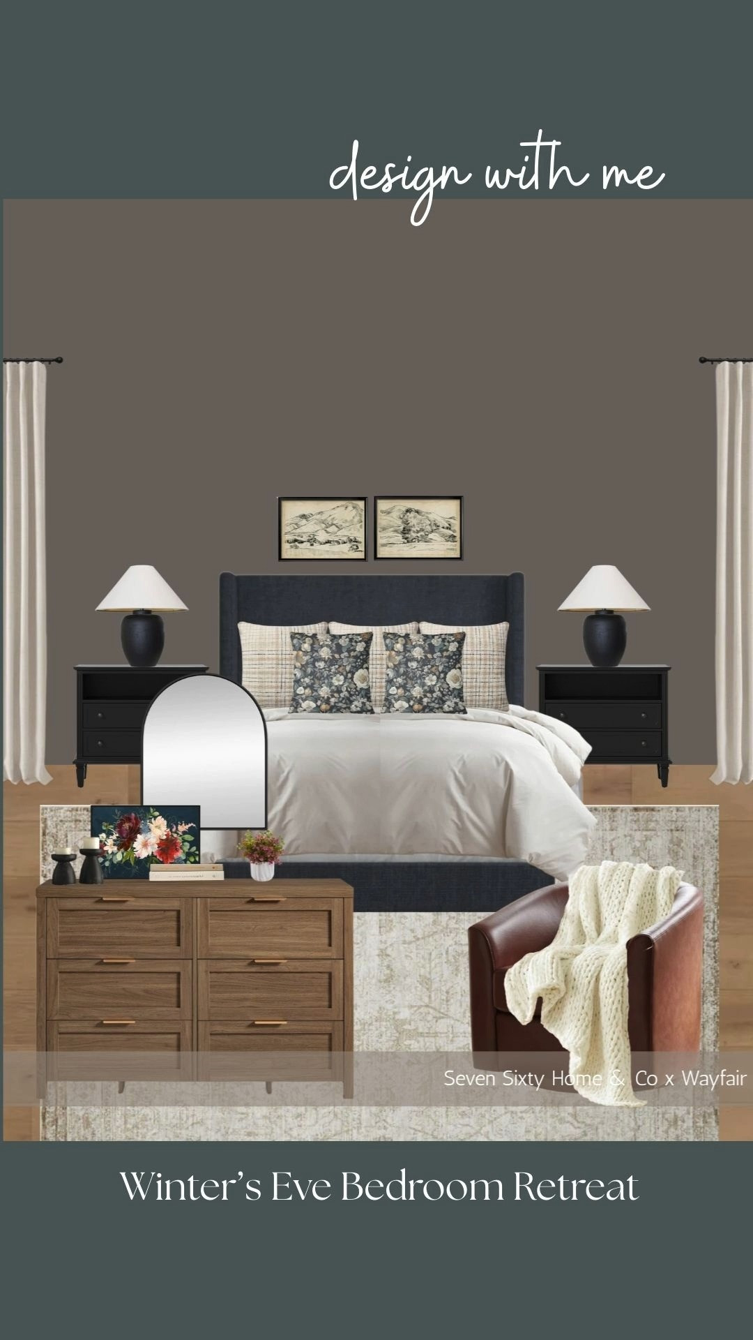 Winter’s Eve Bedroom Retreat – Moody Cozy Traditional Style

winter bedroom, moody bedroom, cozy bedroom, traditional bedroom design, dark wall bedroom, floral pillows bedroom, navy headboard look, warm wood dresser, leather accent chair, winter bedroom ideas, classic bedroom style 

 #LTKHome #LTKFindsUnder50 #LTKFindsUnder100