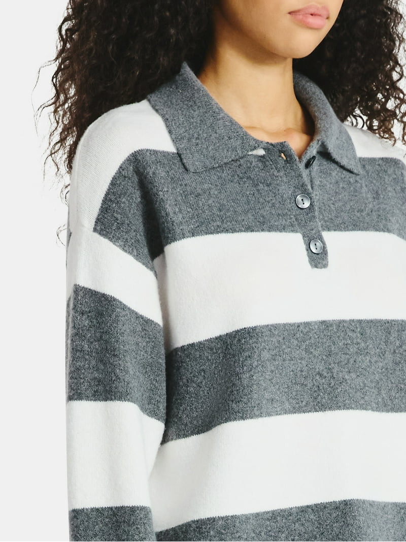 No Boundaries Button-Up Pullover Sweater with Long Sleeves, Midweight, Women's | Walmart (US)